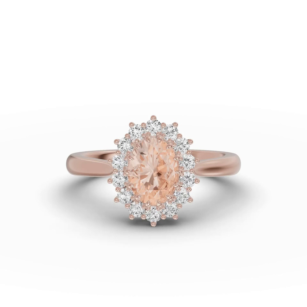 360 degree view of Iconic Oval Morganite & Lab Diamond Halo Ring (8x6mm)
