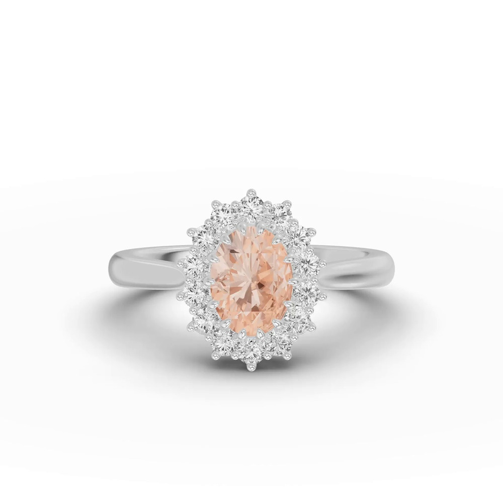 360 degree view of Iconic Oval Morganite & Lab Diamond Halo Ring (8x6mm)