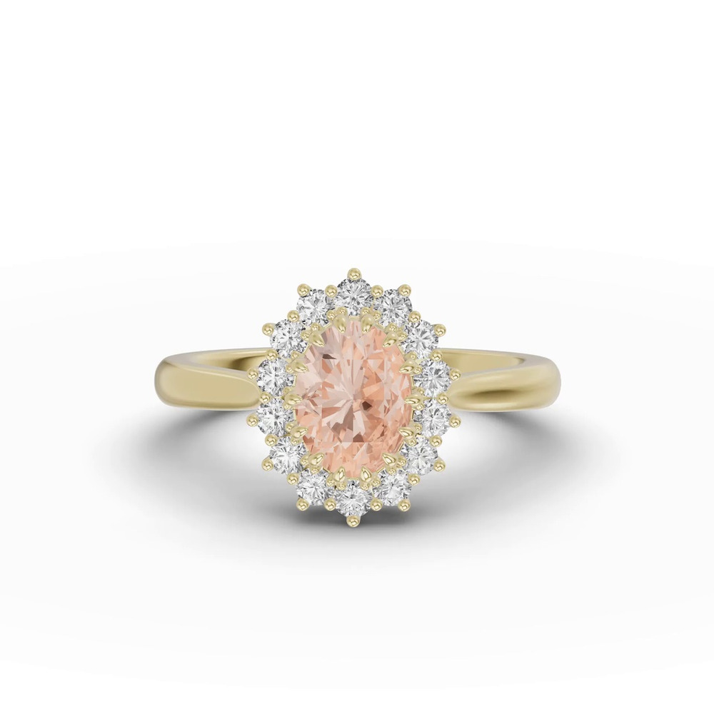 360 degree view of Iconic Oval Morganite & Diamond Halo Ring (8x6mm)