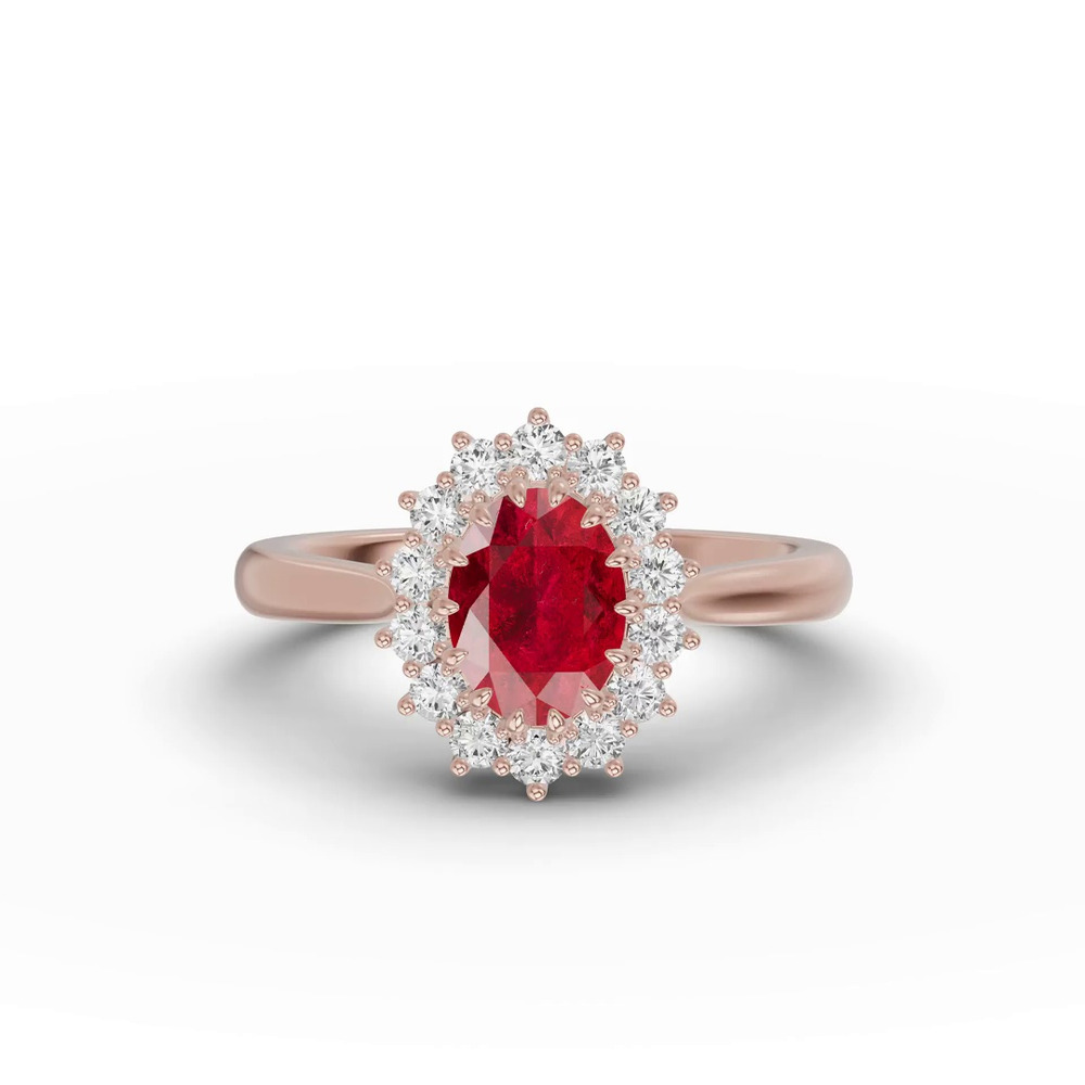 360 degree view of Iconic Oval Ruby & Lab Diamond Halo Ring (8x6mm)