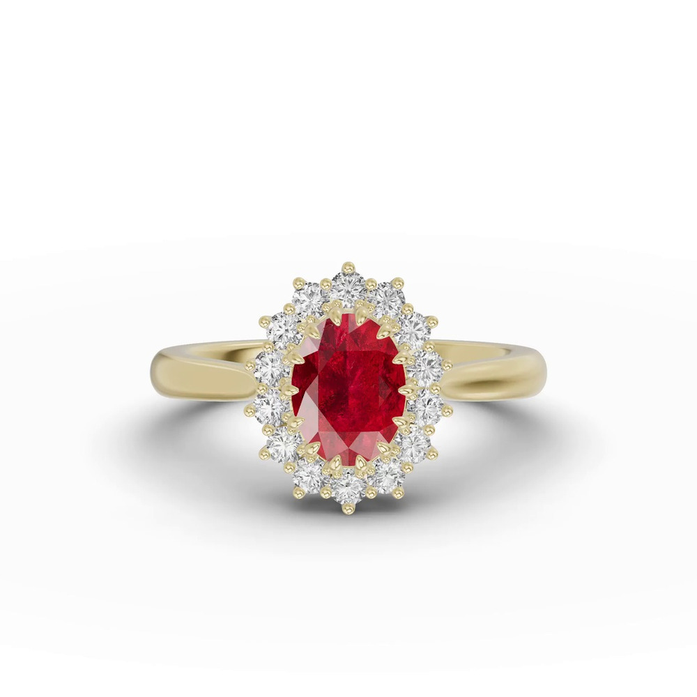 360 degree view of Iconic Oval Ruby & Diamond Halo Ring (8x6mm)