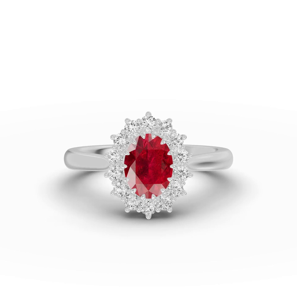 360 degree view of Iconic Oval Ruby & Lab Diamond Halo Ring (8x6mm)