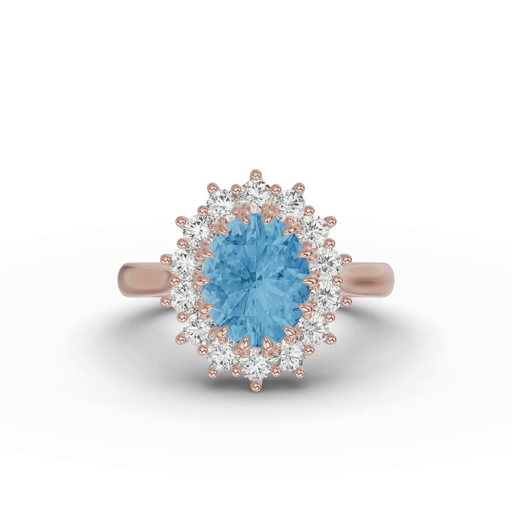 360 degree view of Iconic Oval Aquamarine & Diamond Halo Ring (10x8mm)