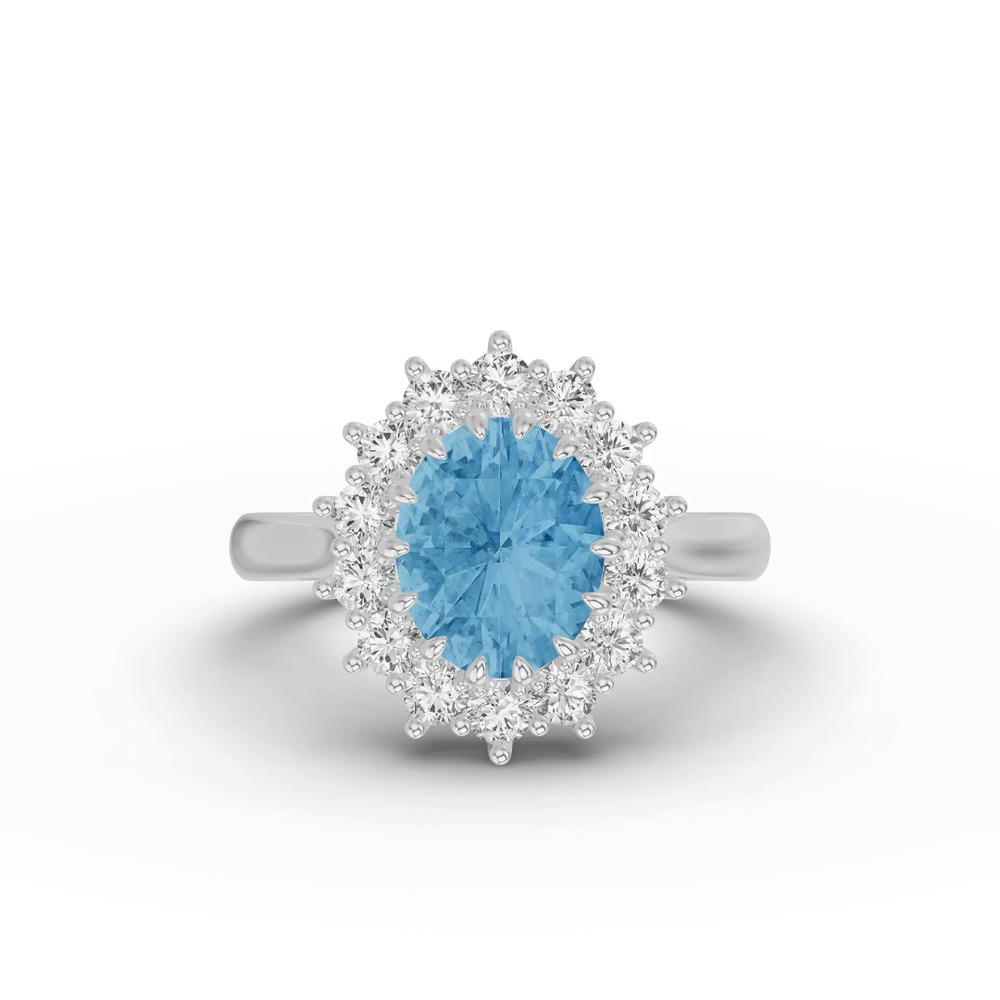 360 degree view of Iconic Oval Aquamarine & Diamond Halo Ring (10x8mm)