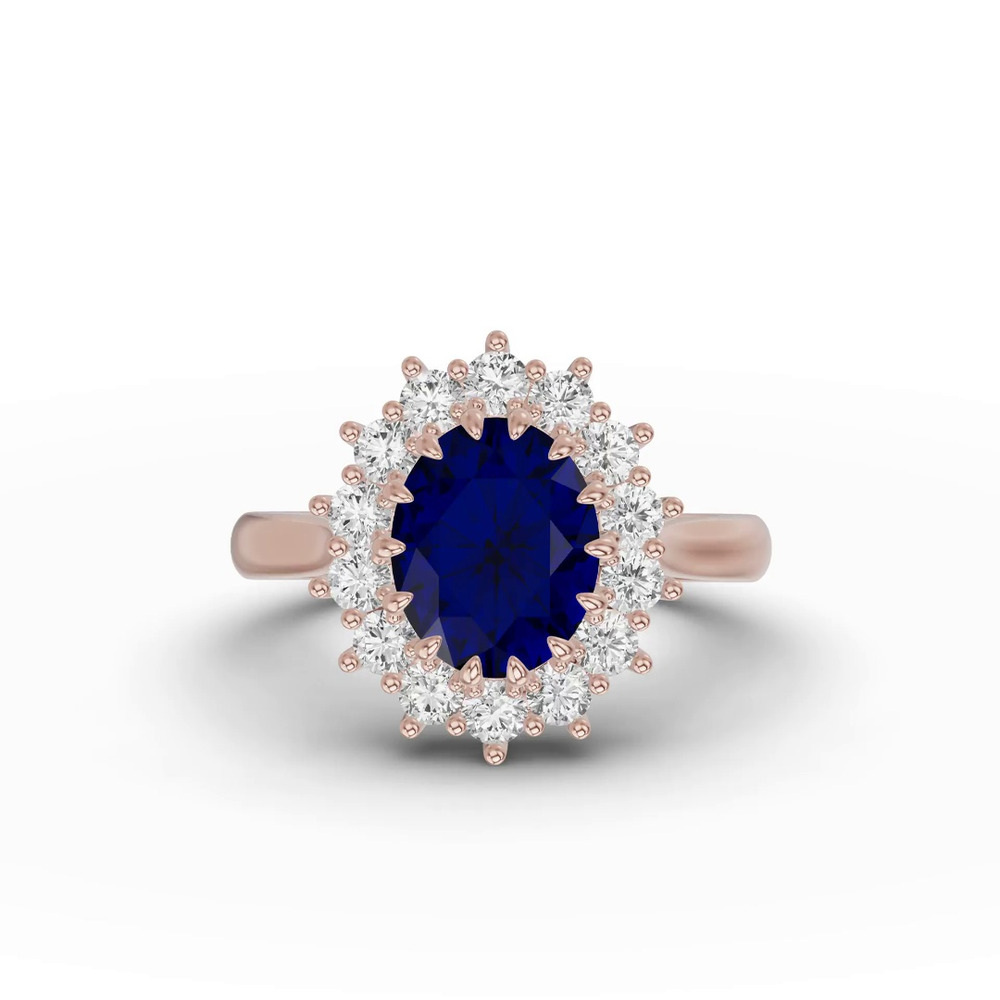 360 degree view of Iconic Oval Sapphire & Lab Diamond Halo Ring (10x8mm)