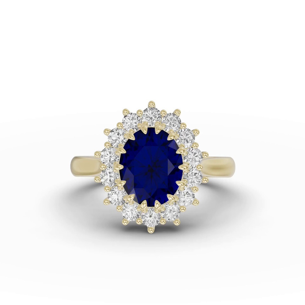 360 degree view of Iconic Oval Sapphire & Lab Diamond Halo Ring (10x8mm)