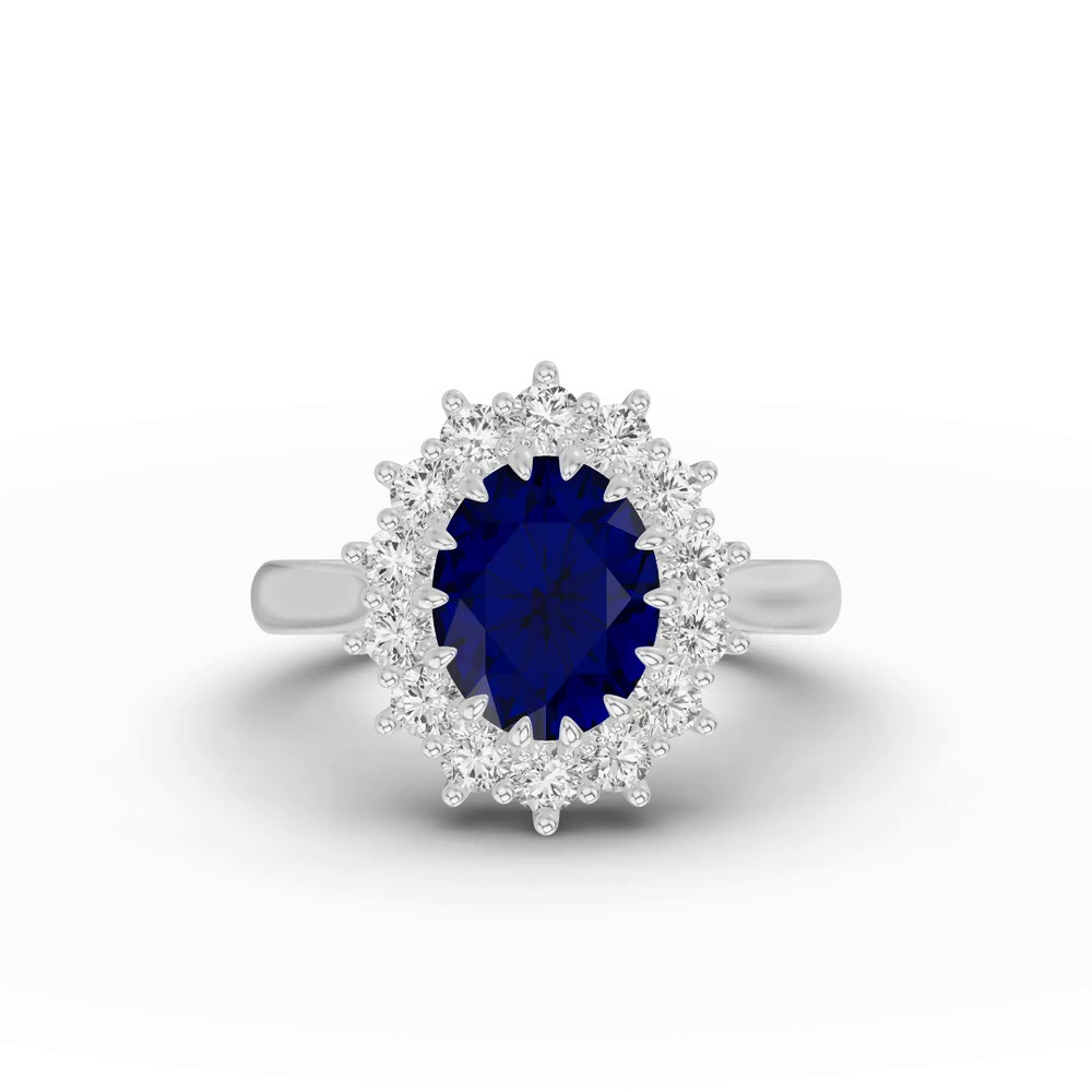 360 degree view of Iconic Oval Sapphire & Lab Diamond Halo Ring (10x8mm)