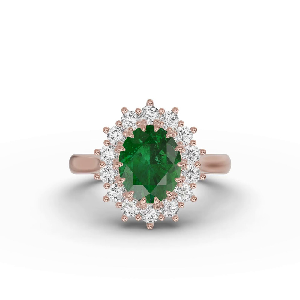 360 degree view of Iconic Oval Emerald & Lab Diamond Halo Ring (10x8mm)