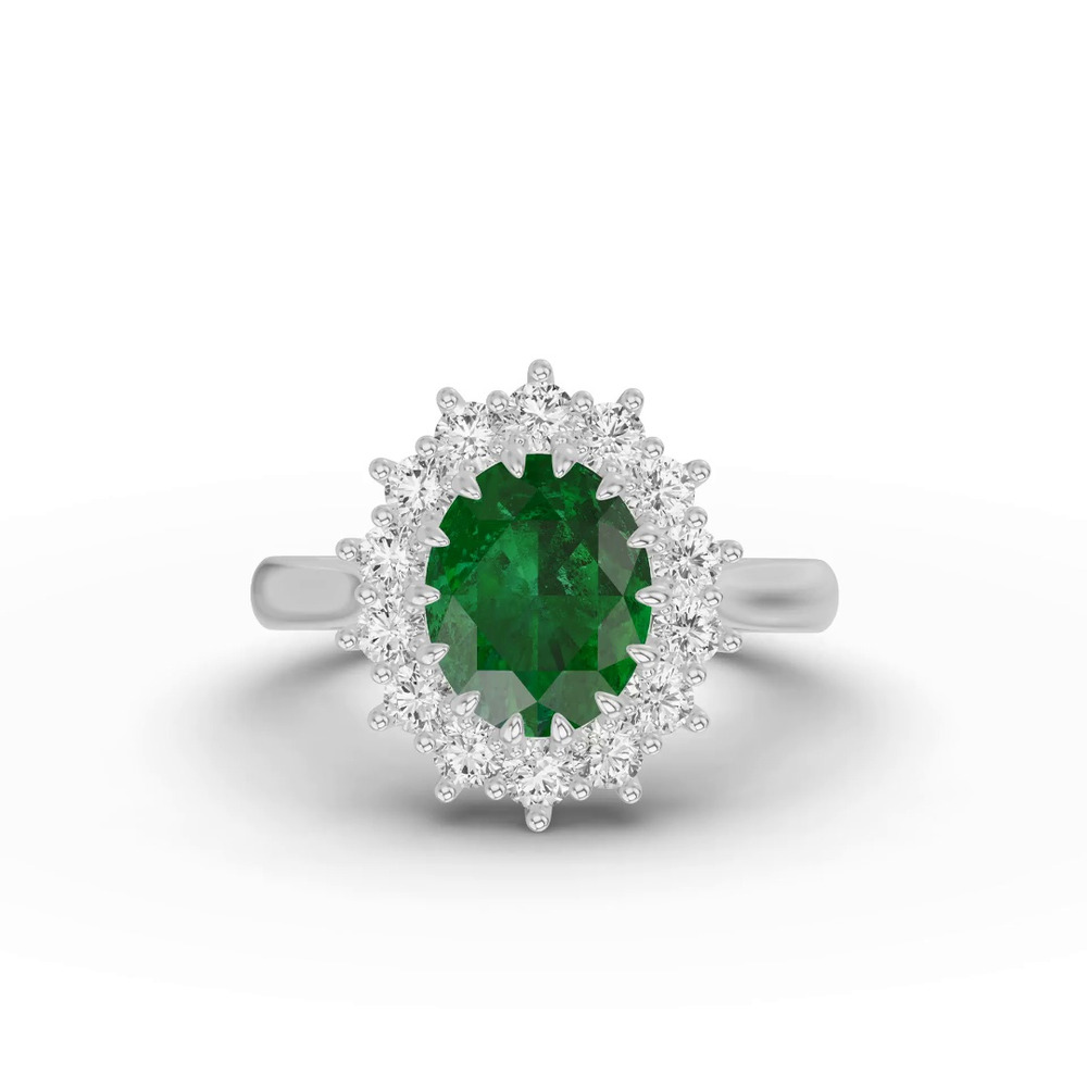 360 degree view of Iconic Oval Emerald & Diamond Halo Ring (10x8mm)