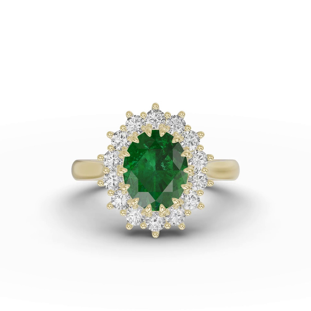 360 degree view of Iconic Oval Emerald & Diamond Halo Ring (10x8mm)