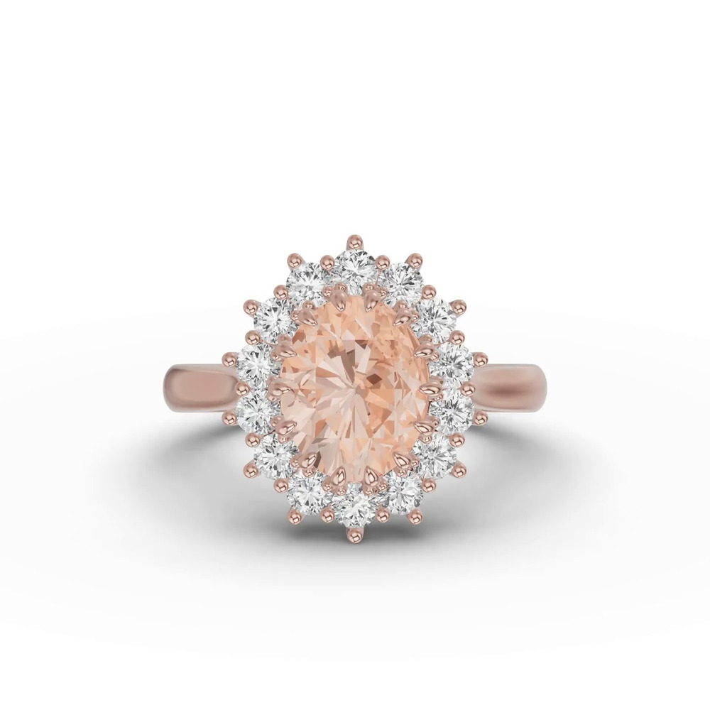 360 degree view of Iconic Oval Morganite & Lab Diamond Halo Ring (10x8mm)