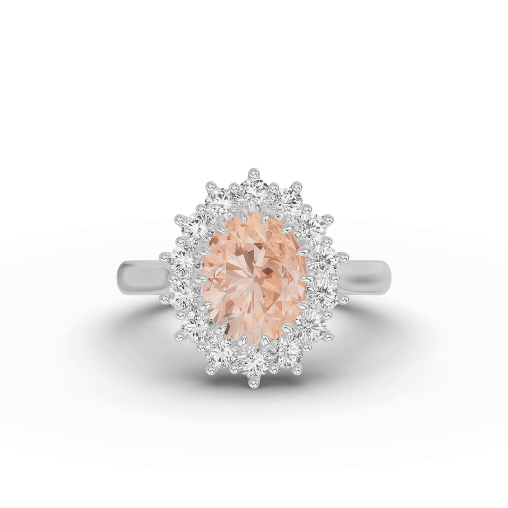 360 degree view of Iconic Oval Morganite & Lab Diamond Halo Ring (10x8mm)
