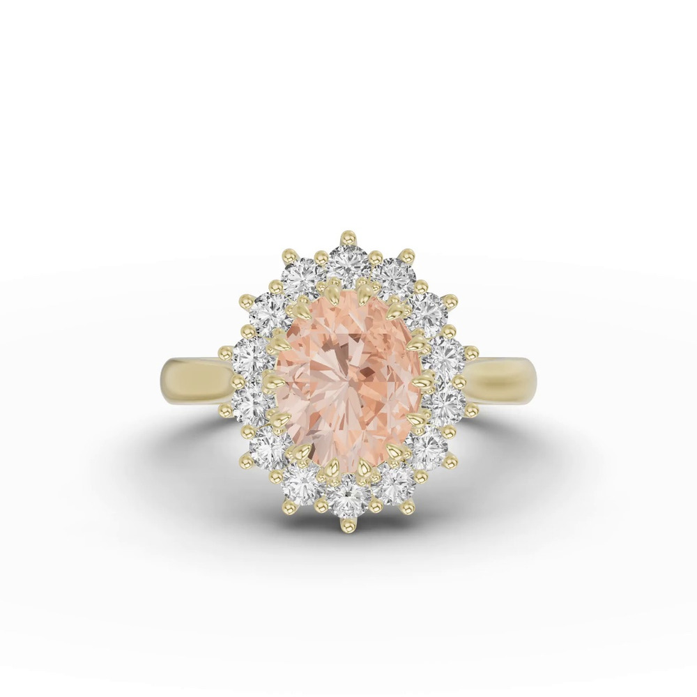 360 degree view of Iconic Oval Morganite & Diamond Halo Ring (10x8mm)