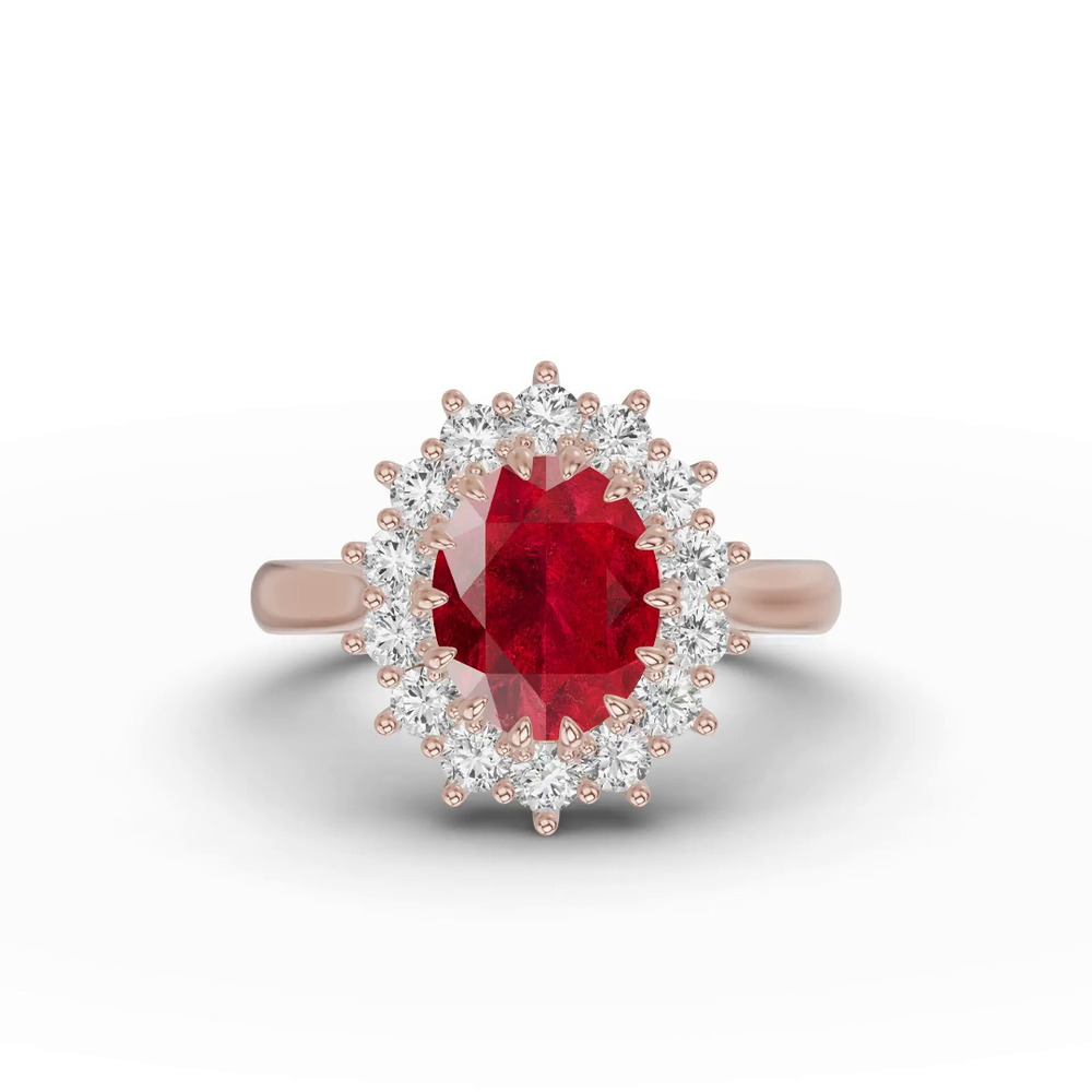 360 degree view of Iconic Oval Ruby & Lab Diamond Halo Ring (10x8mm)