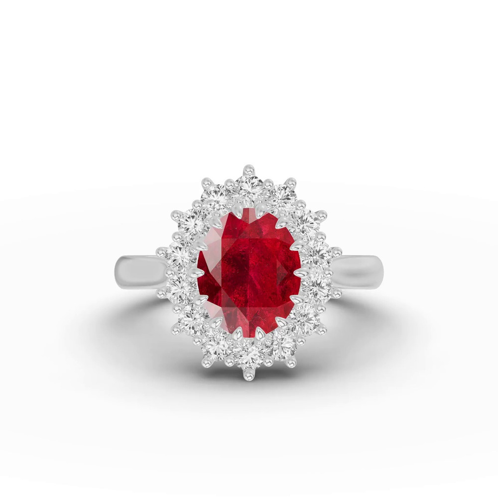 360 degree view of Iconic Oval Ruby & Lab Diamond Halo Ring (10x8mm)