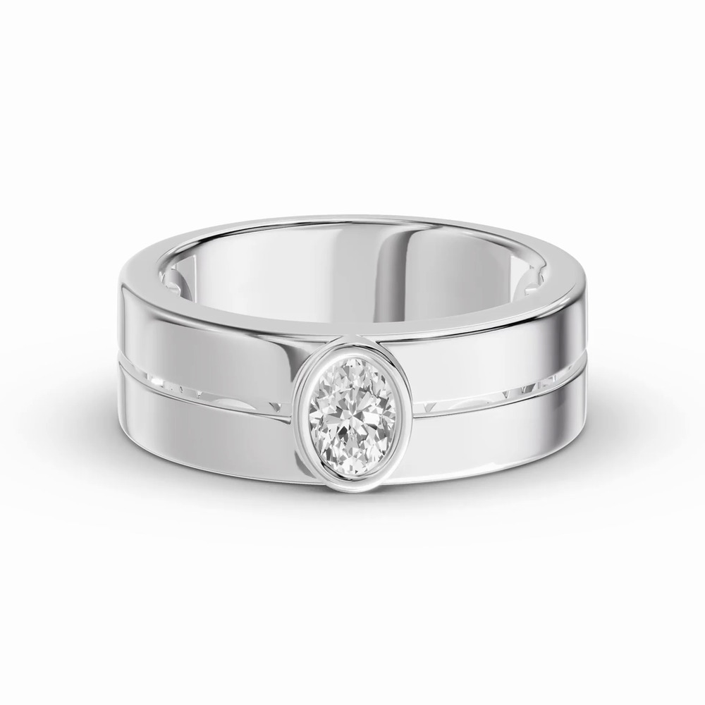 360 degree view of Grooved Oval Lab Diamond Bezel Band (.50 ct.)