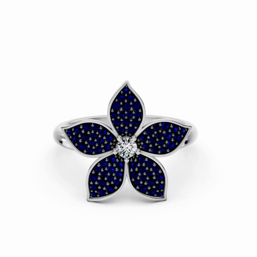 360 degree view of Fleur Pavé Lab Sapphire Ring