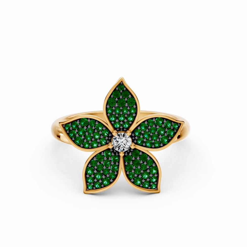 360 degree view of Fleur Pavé Lab Emerald Ring