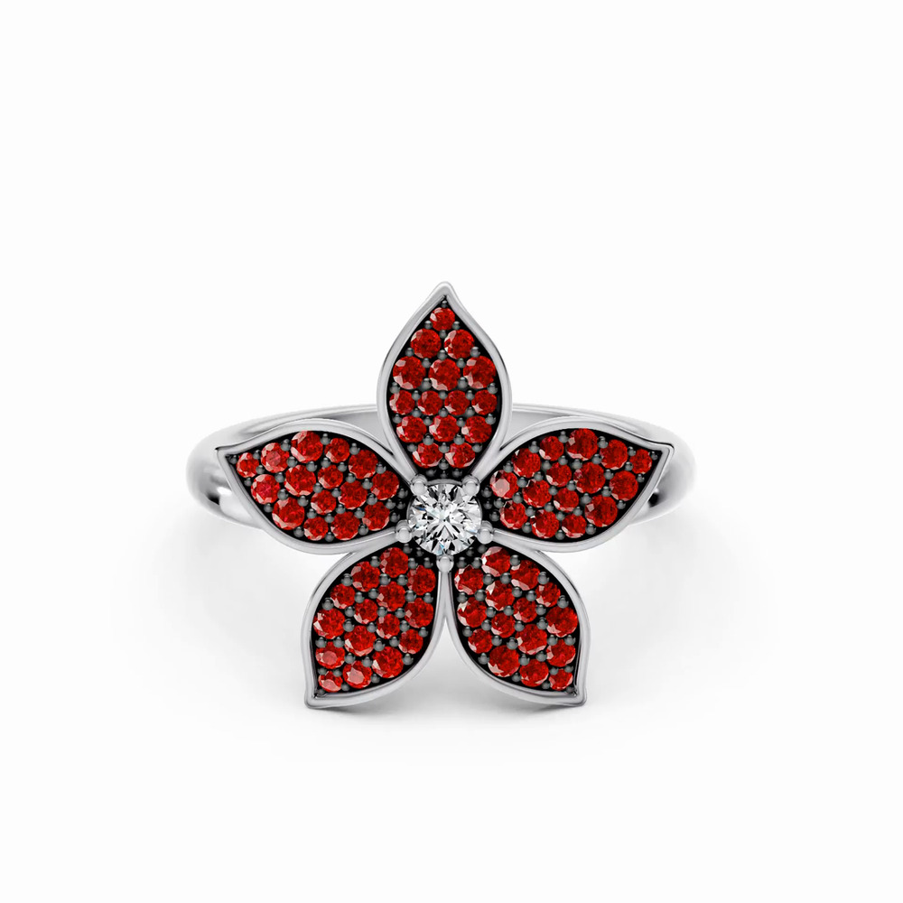 360 degree view of Fleur Pavé Lab Ruby Ring