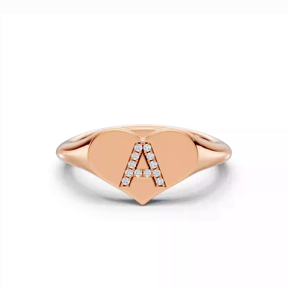 360 degree view of Heart Pavé Lab Diamond Initial Signet Ring - A