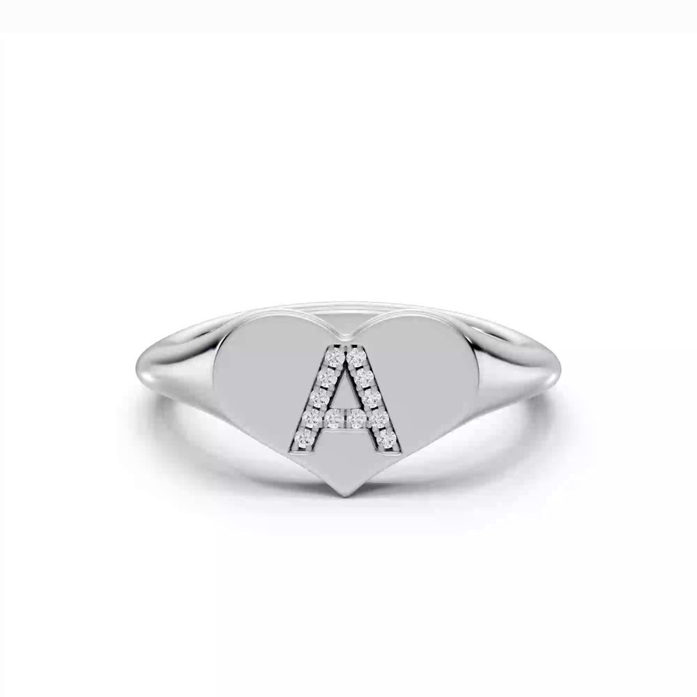 360 degree view of Heart Pavé Lab Diamond Initial Signet Ring - A