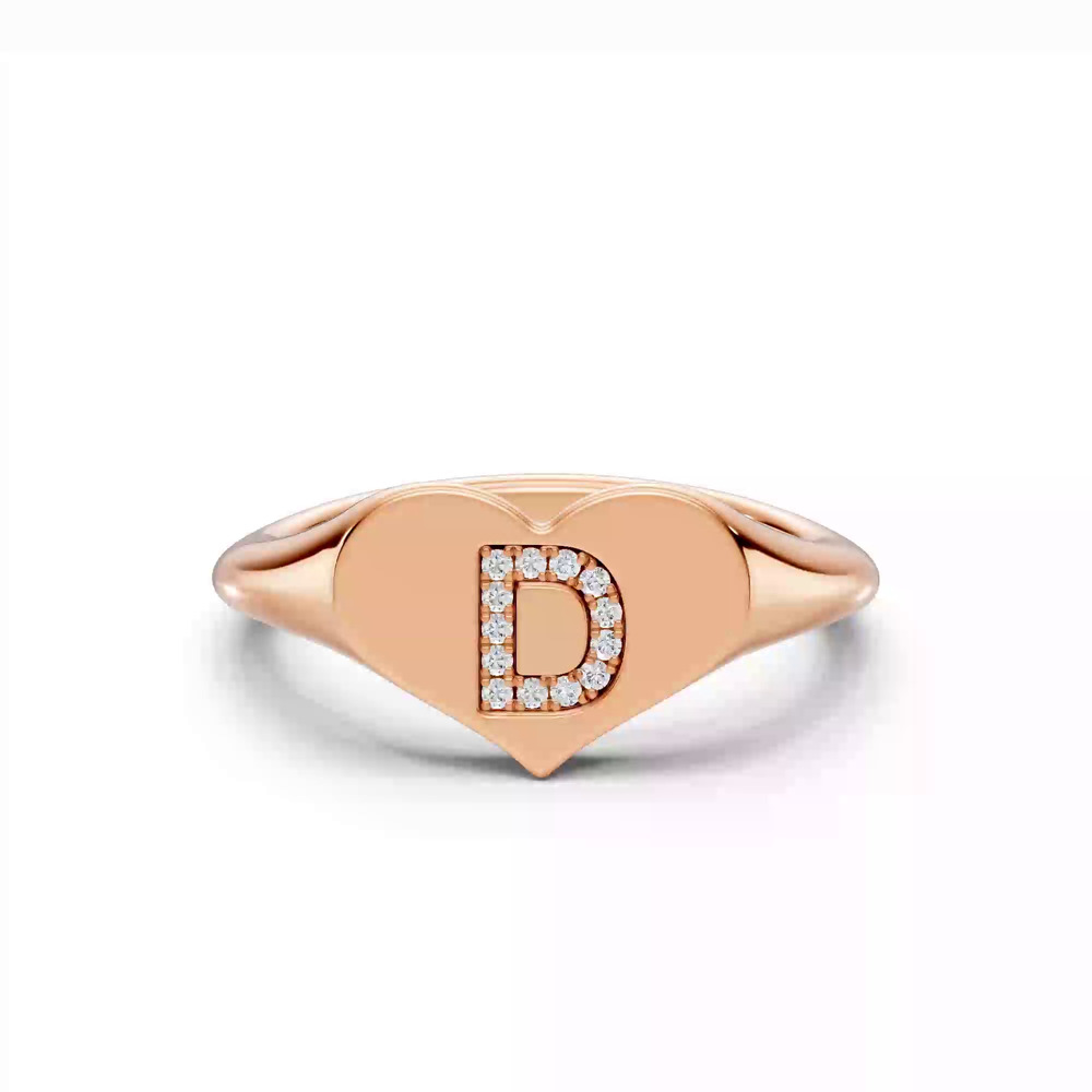 360 degree view of Heart Pavé Lab Diamond Initial Signet Ring - D