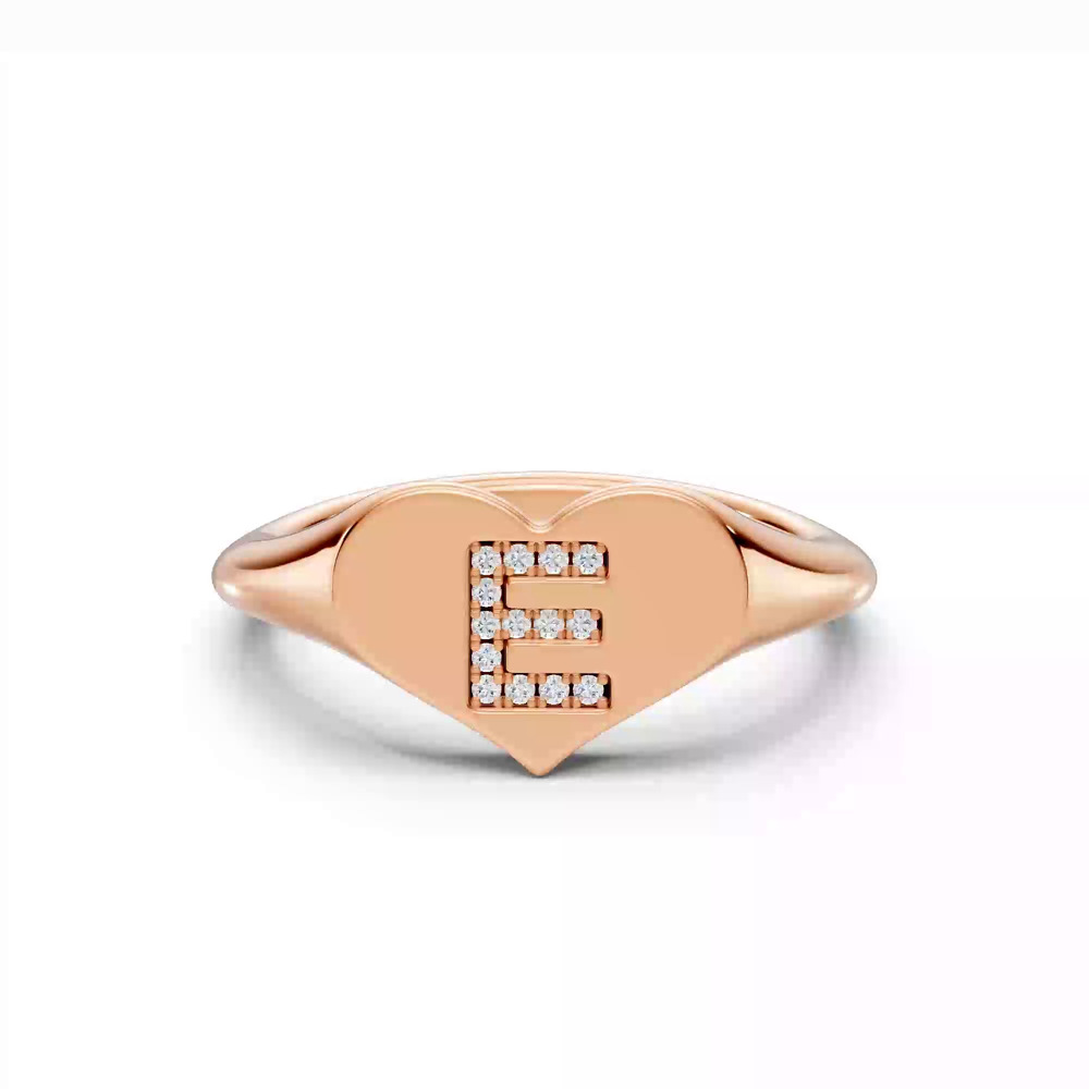 360 degree view of Heart Pavé Lab Diamond Initial Signet Ring - E