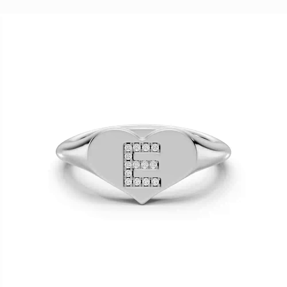 360 degree view of Heart Pavé Diamond Initial Signet Ring - E