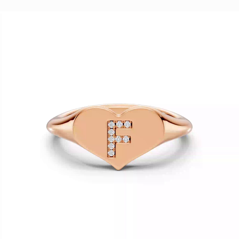 360 degree view of Heart Pavé Lab Diamond Initial Signet Ring - F