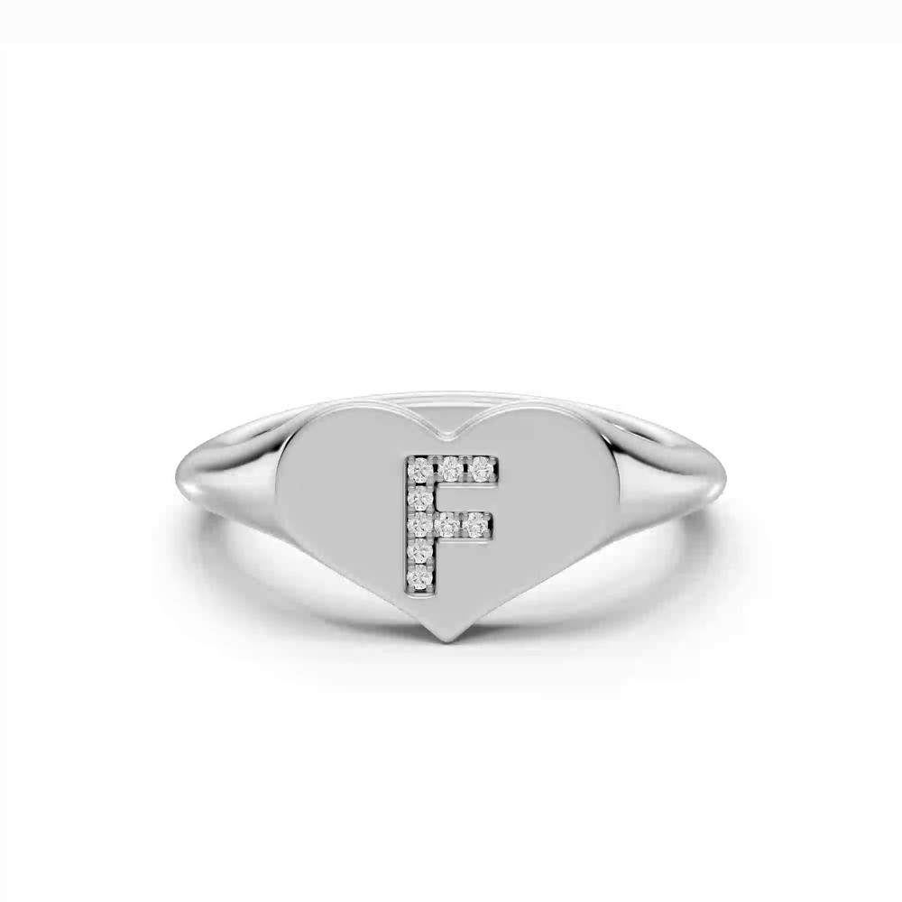 360 degree view of Heart Pavé Diamond Initial Signet Ring - F