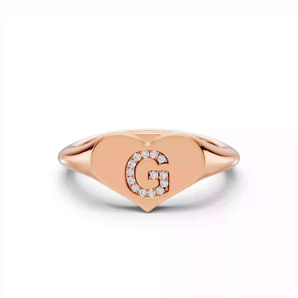360 degree view of Heart Pavé Diamond Initial Signet Ring - G
