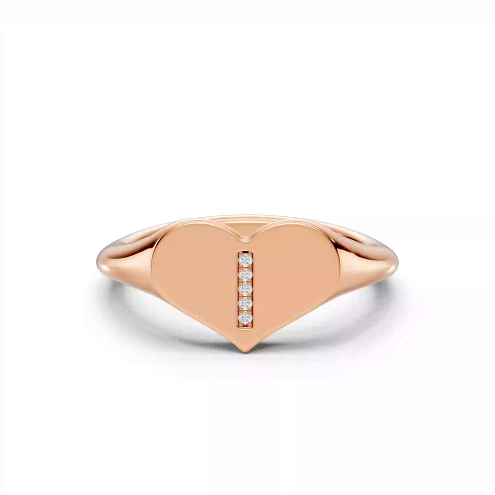 360 degree view of Heart Pavé Lab Diamond Initial Signet Ring - I