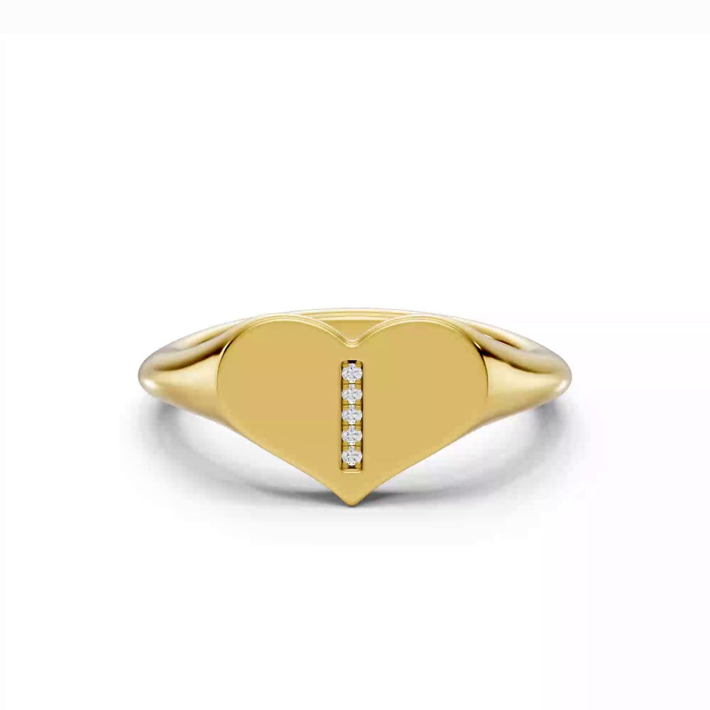 360 degree view of Heart Pavé Diamond Initial Signet Ring - I