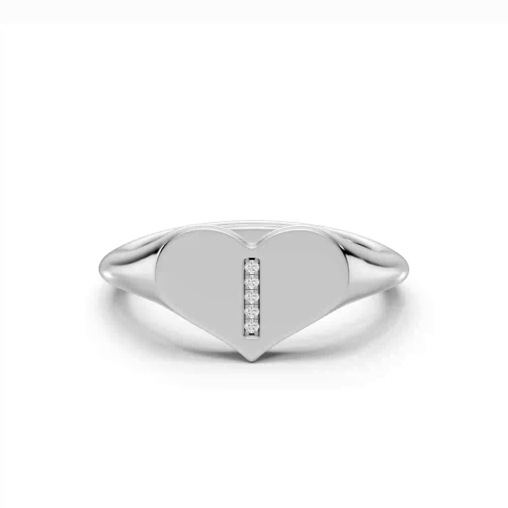 360 degree view of Heart Pavé Lab Diamond Initial Signet Silver Ring - I