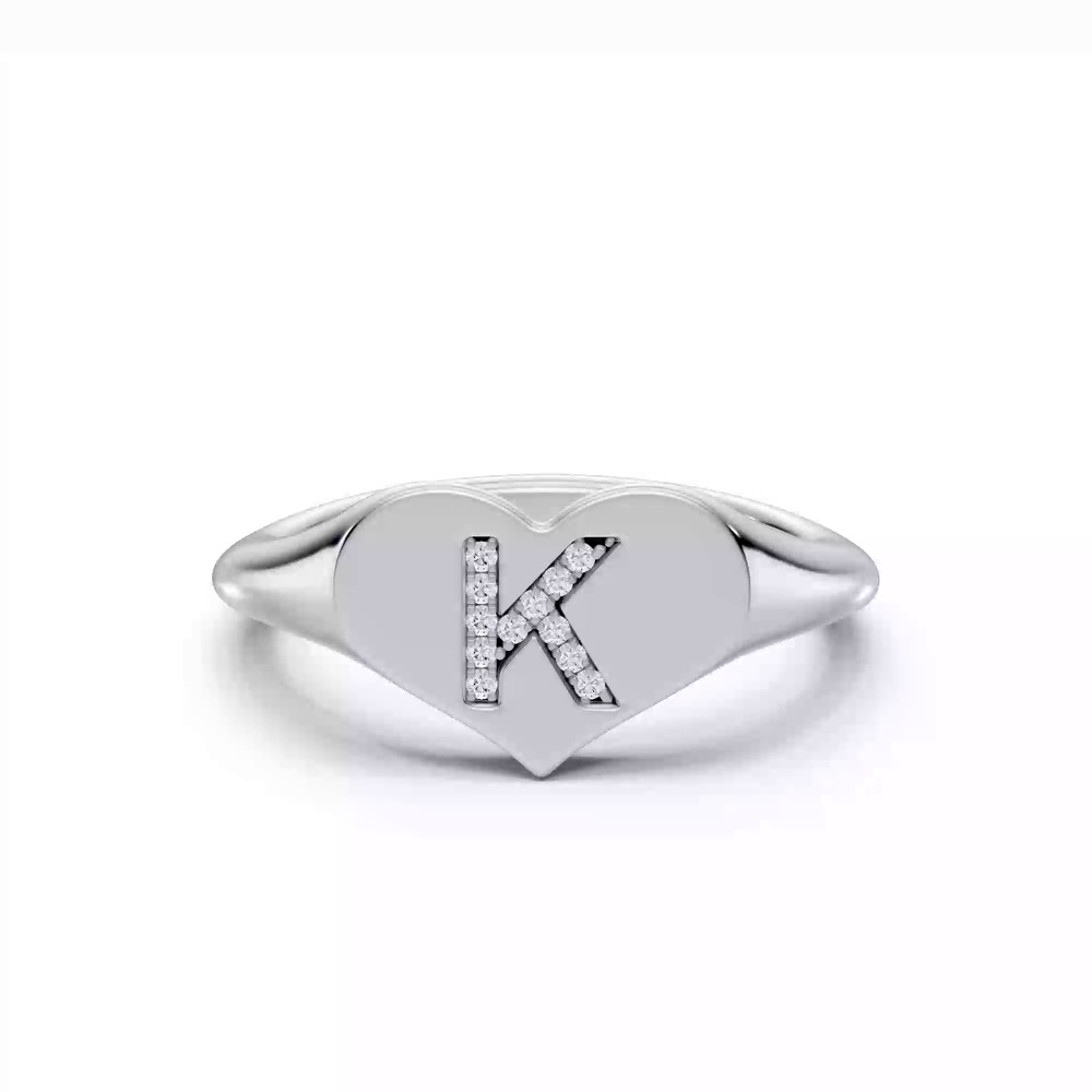 360 degree view of Heart Pavé Lab Diamond Initial Signet Ring - K