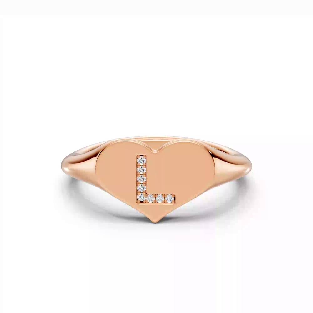 360 degree view of Heart Pavé Lab Diamond Initial Signet Ring - L