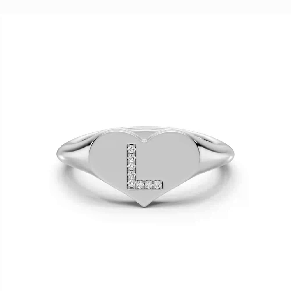 360 degree view of Heart Pavé Lab Diamond Initial Signet Ring - L