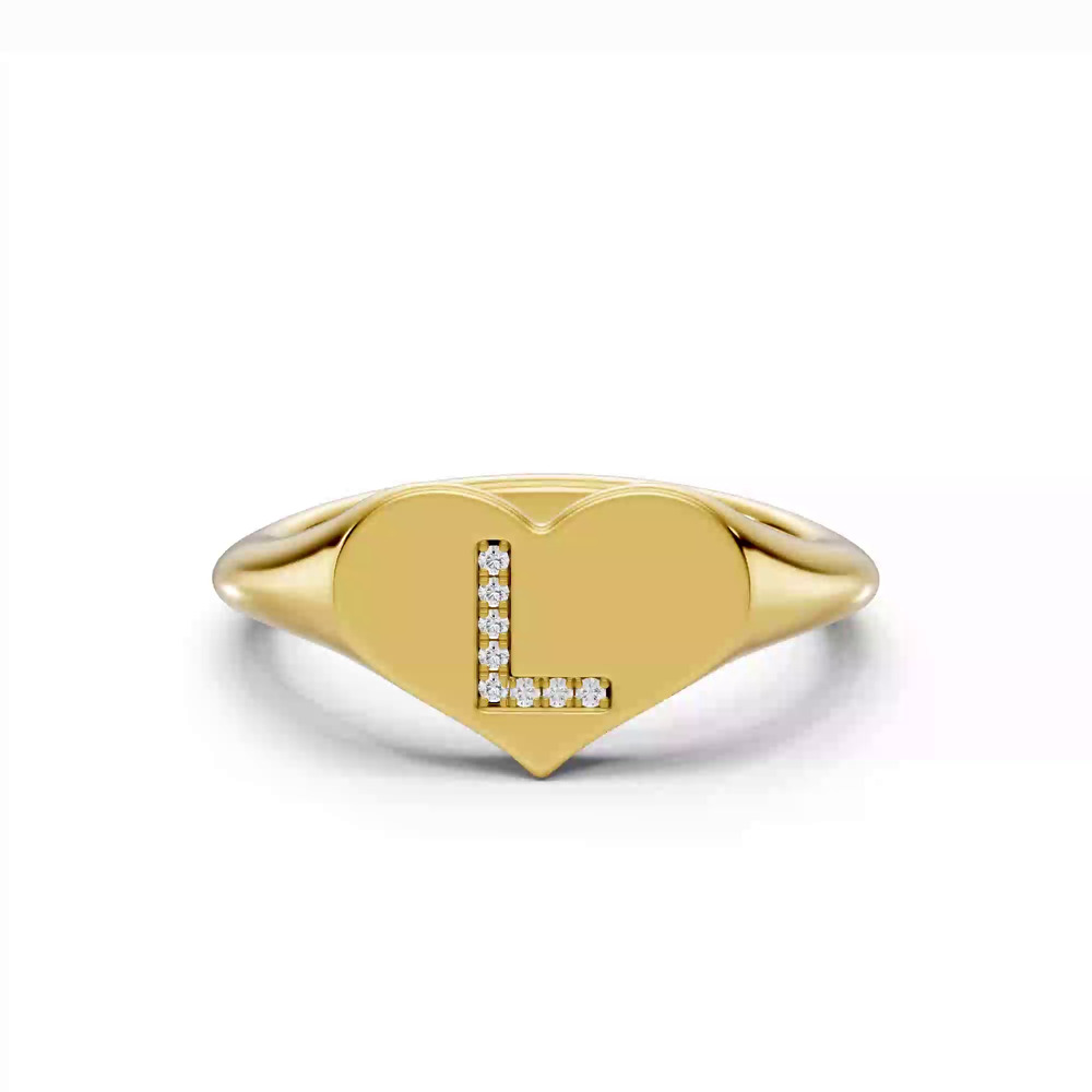 360 degree view of Heart Pavé Lab Diamond Initial Signet Ring - L