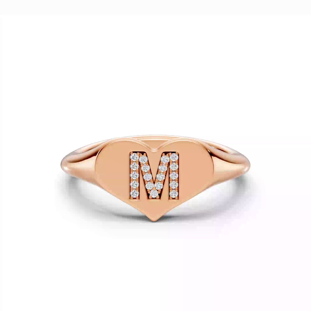360 degree view of Heart Pavé Lab Diamond Initial Signet Ring - M