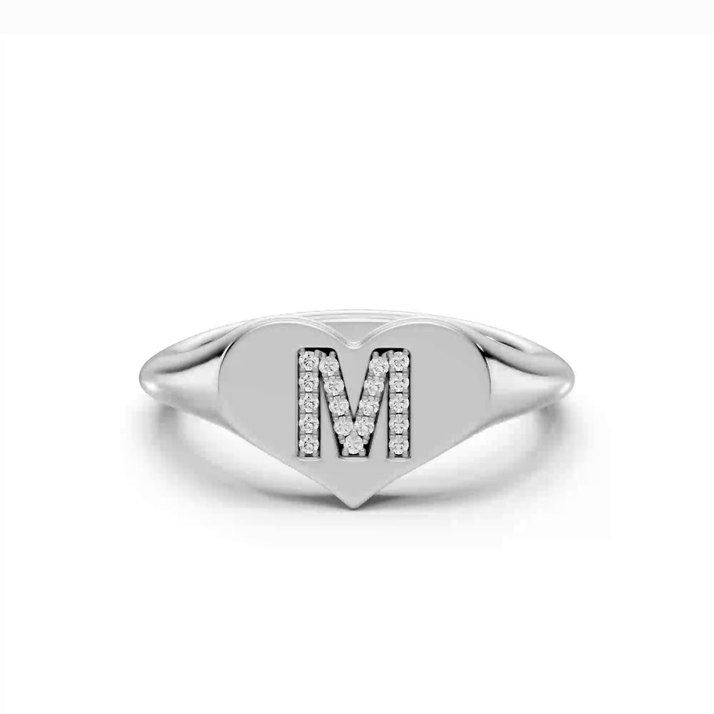 360 degree view of Heart Pavé Lab Diamond Initial Signet Ring - M