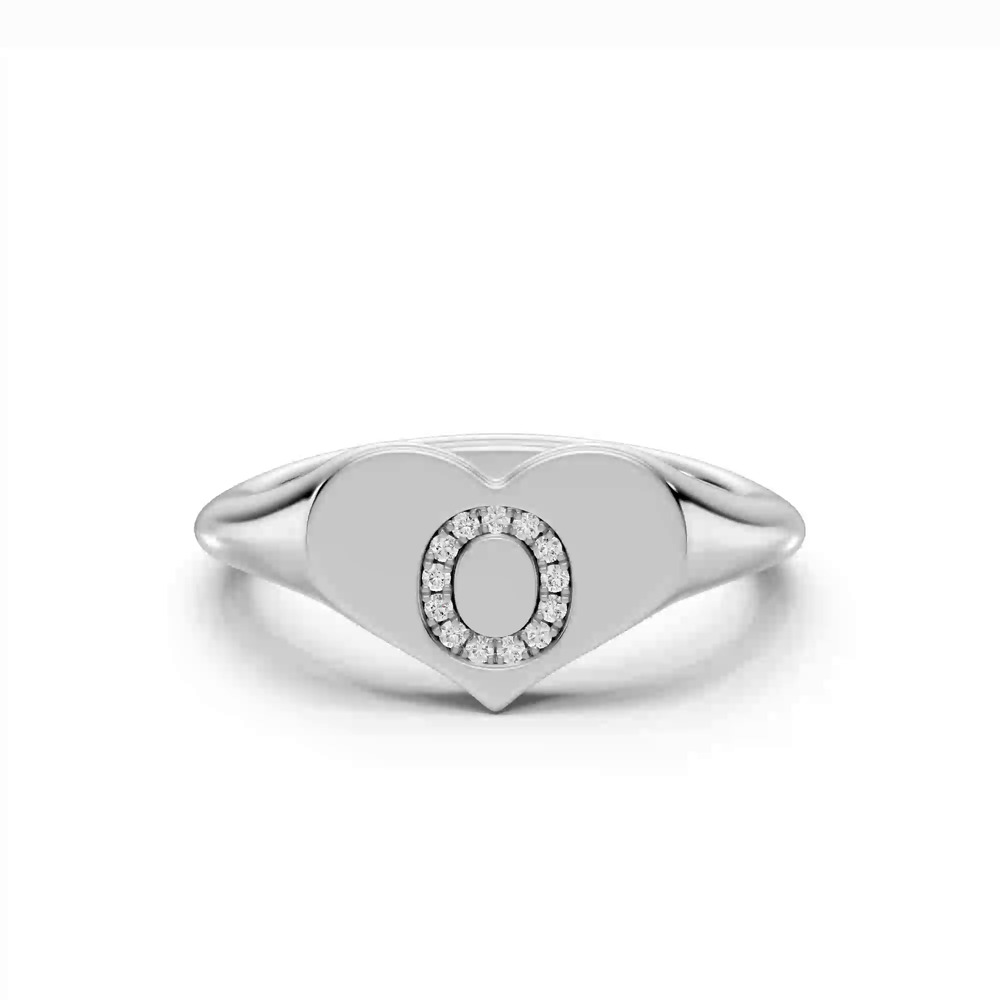360 degree view of Heart Pavé Diamond Initial Signet Ring - O