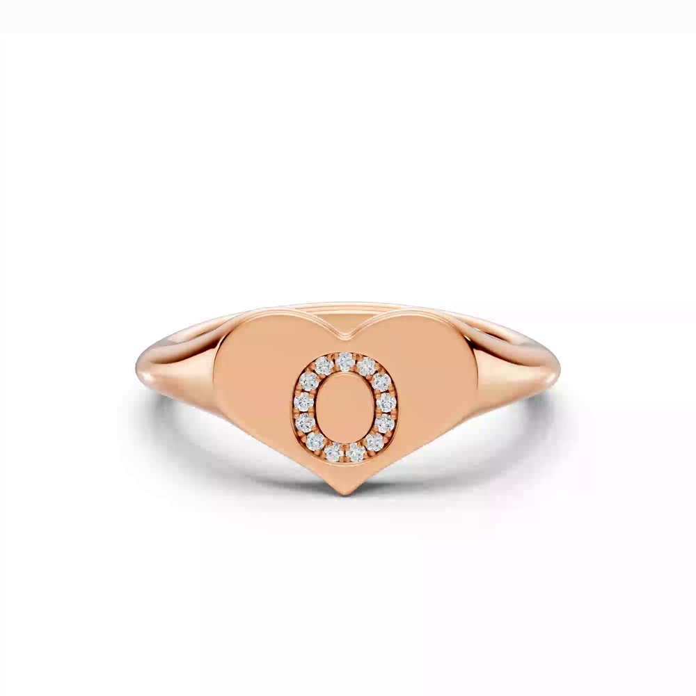 360 degree view of Heart Pavé Lab Diamond Initial Signet Ring - O
