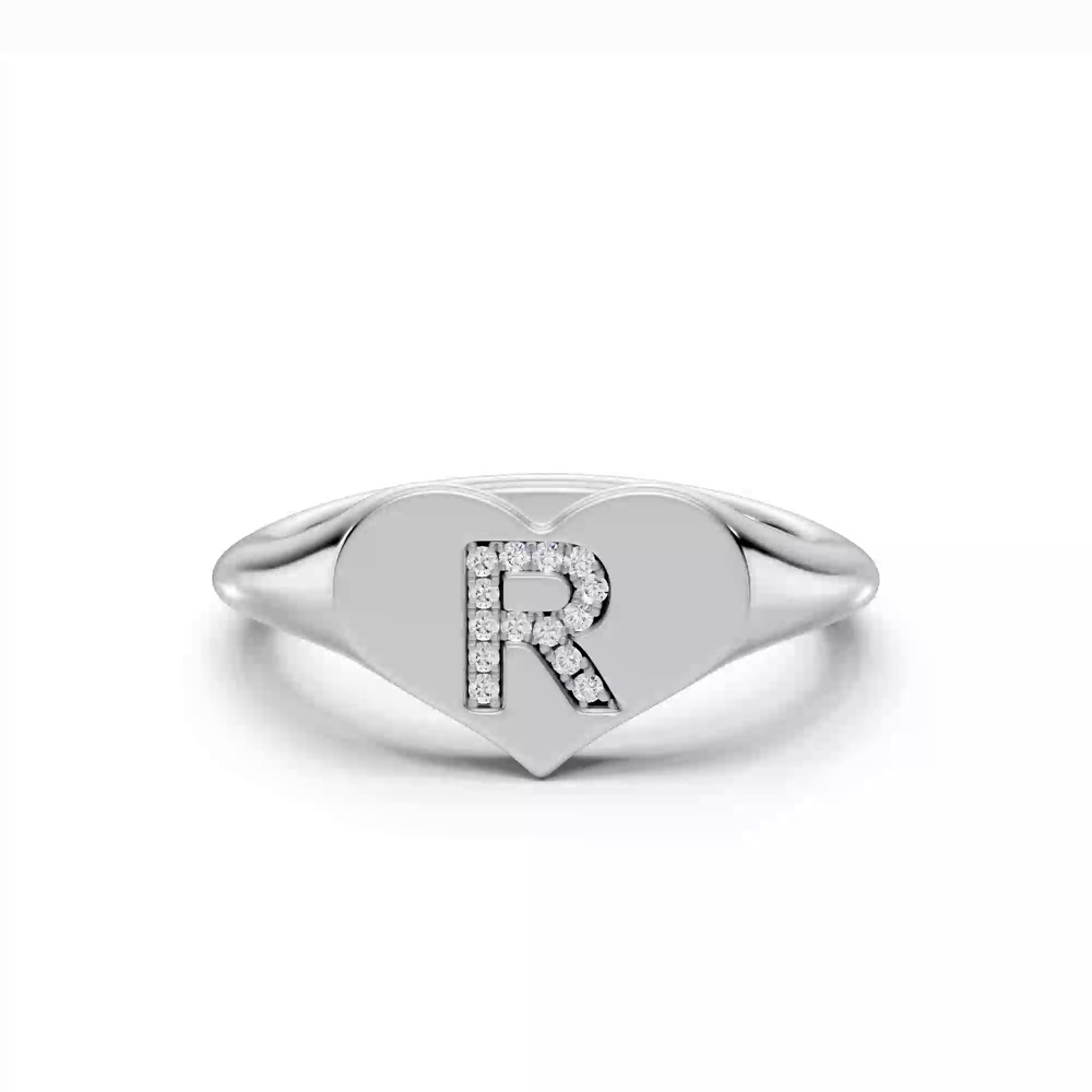 360 degree view of Heart Pavé Lab Diamond Initial Signet Ring - R
