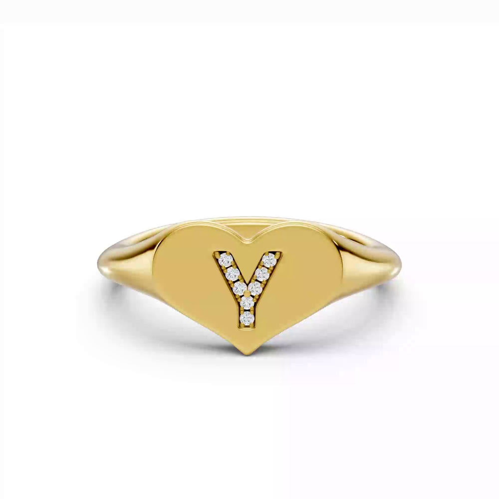 360 degree view of Heart Pavé Lab Diamond Initial Signet Ring - Y