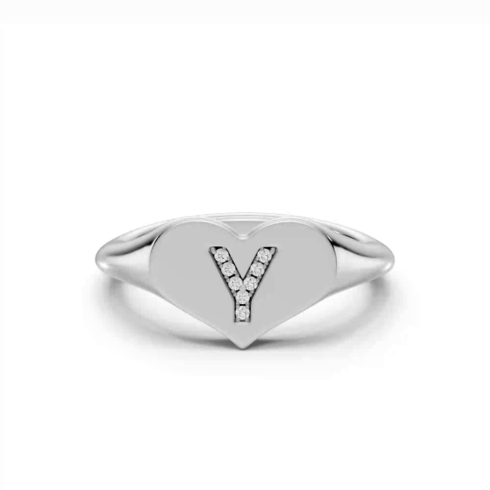 360 degree view of Heart Pavé Diamond Initial Signet Ring - Y