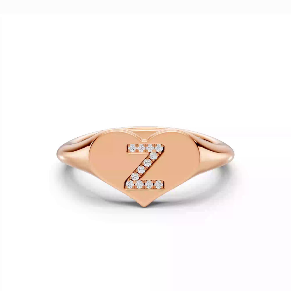 360 degree view of Heart Pavé Lab Diamond Initial Signet Ring - Z
