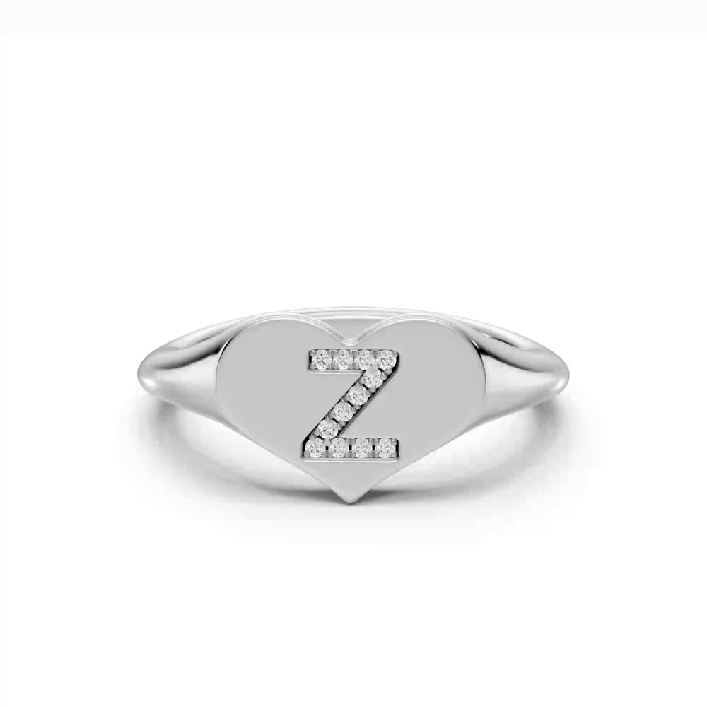 360 degree view of Heart Pavé Lab Diamond Initial Signet Ring - Z