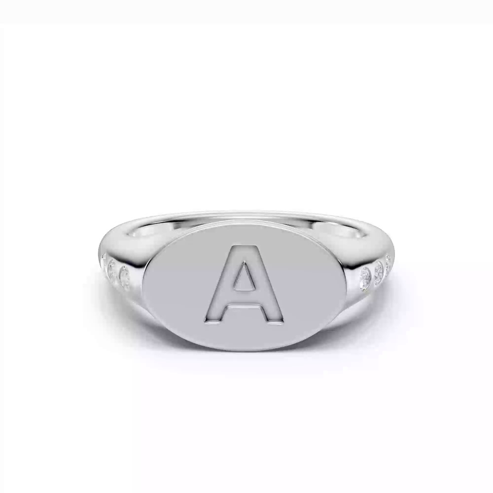 360 degree view of Initial Signet Diamond Accent Ring - A