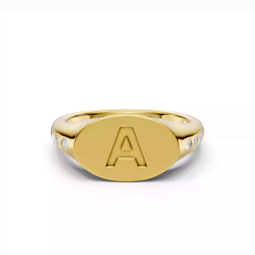 360 degree view of Initial Signet Lab Diamond Accent Ring - A