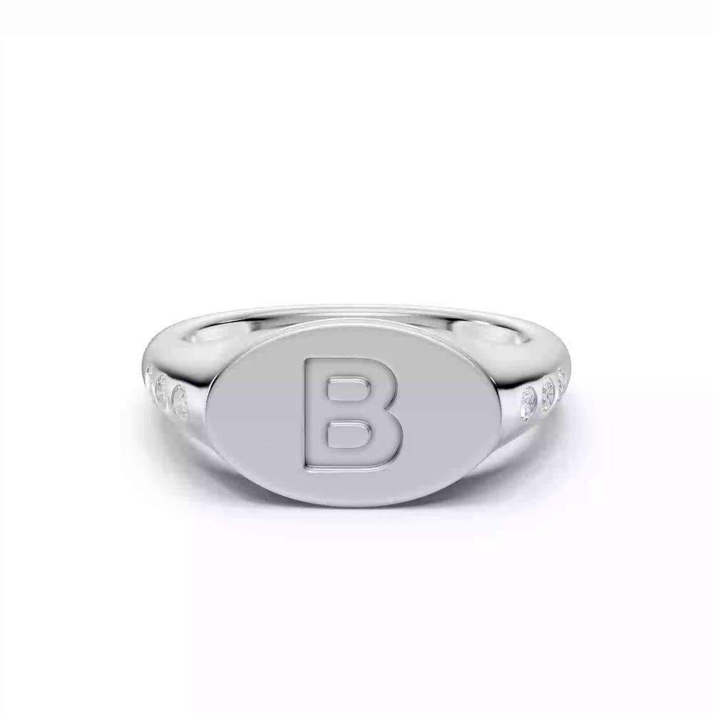 360 degree view of Initial Signet Lab Diamond Accent Ring - B